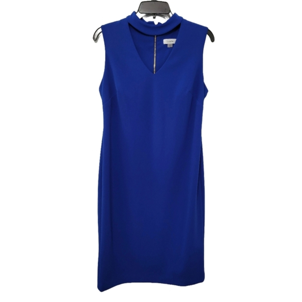 Calvin‎ Klein Royal Blue Sleeveless Shift Dress Size 10 Scuba Knit Career Office